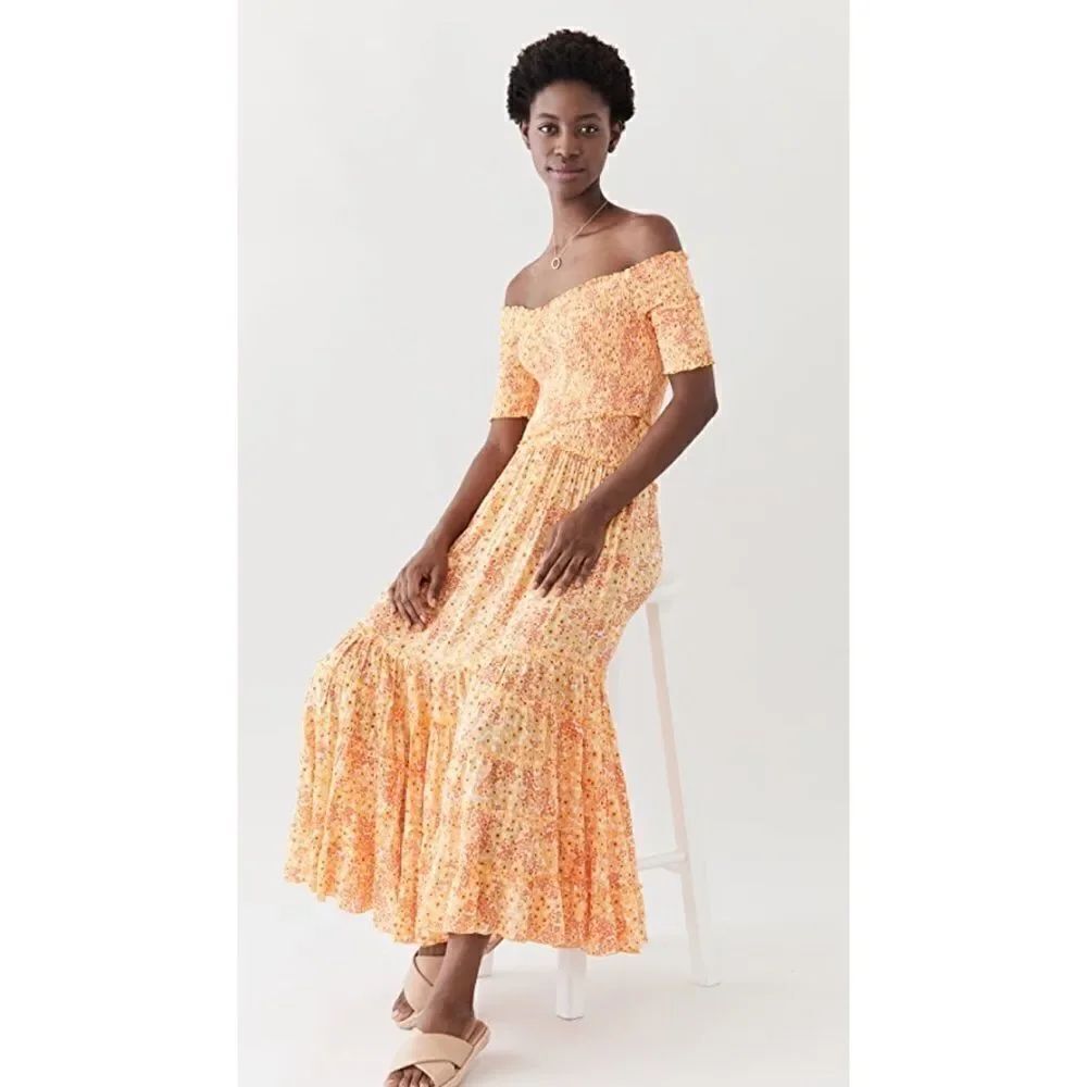 Poupette St Barth Womens Soledad Off Shoulder Midi Dress Yellow Size XS